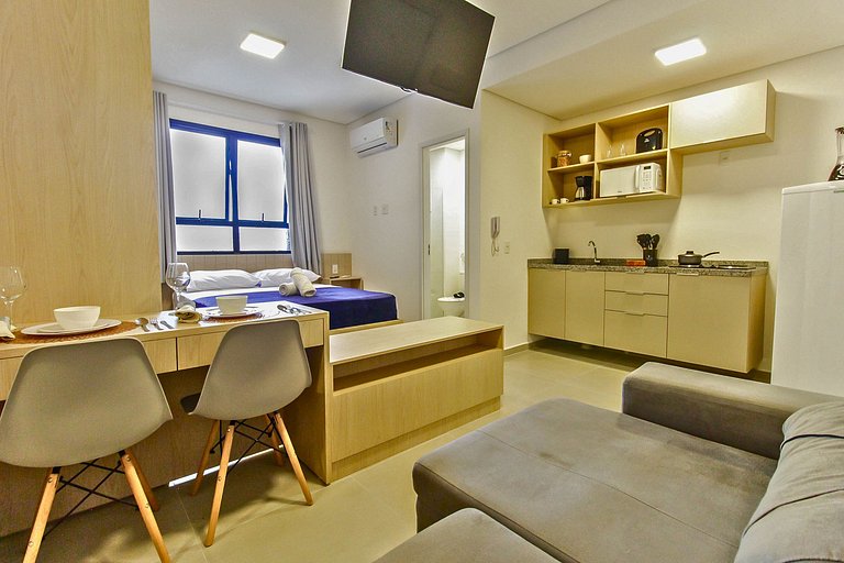 Studio com Garagem, Wi-Fi e lazer completo em SBC