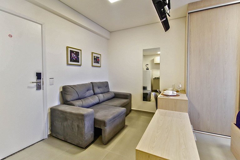 Studio com Garagem, Wi-Fi e lazer completo em SBC