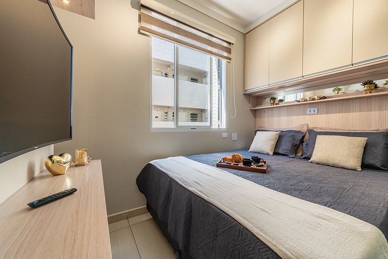 Studio Vista Mar em Santos | A/C + Wi-Fi e Vaga