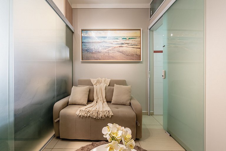 Studio Vista Mar em Santos | A/C + Wi-Fi e Vaga