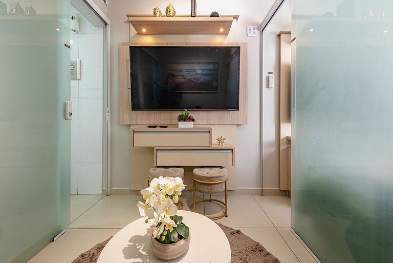 Studio Vista Mar em Santos | A/C + Wi-Fi e Vaga
