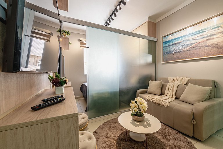 Studio Vista Mar em Santos | A/C + Wi-Fi e Vaga