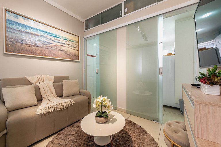 Studio Vista Mar em Santos | A/C + Wi-Fi e Vaga