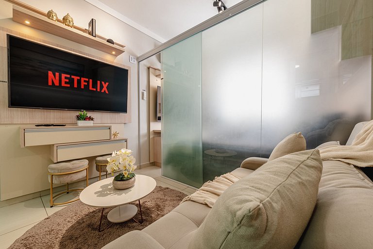 Studio Vista Mar em Santos | A/C + Wi-Fi e Vaga