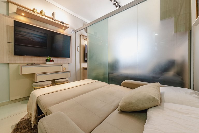 Studio Vista Mar em Santos | A/C + Wi-Fi e Vaga