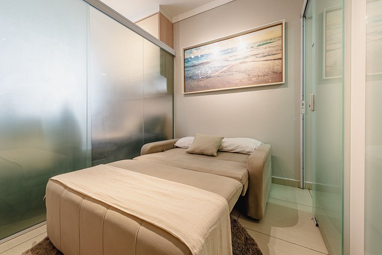 Studio Vista Mar em Santos | A/C + Wi-Fi e Vaga