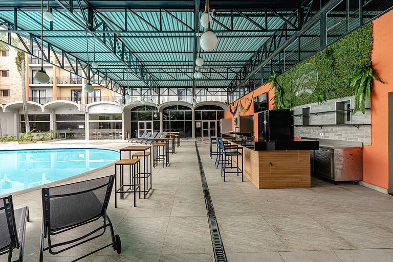 Studio Moderno SBC c/ Piscina + Vista + Ar e Wi-Fi