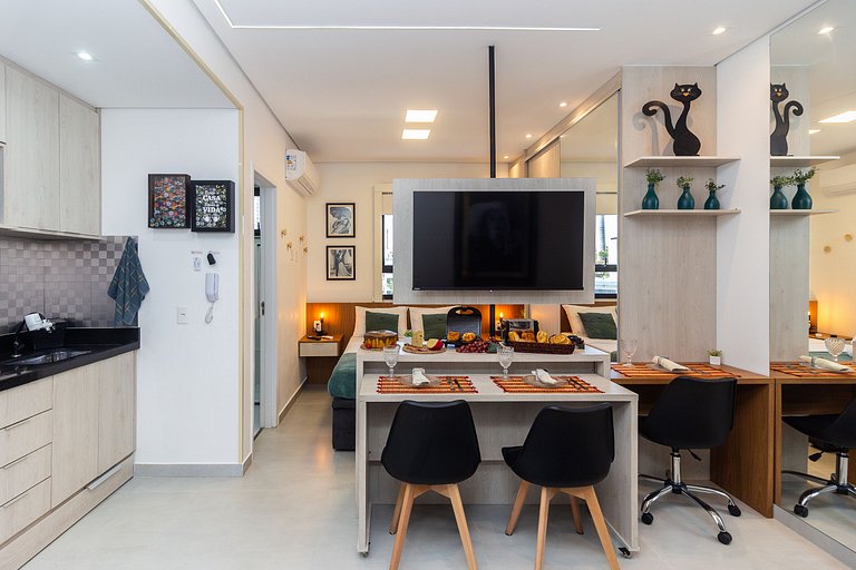 Apê no Centro de SBC com Ar, Garagem e Piscina