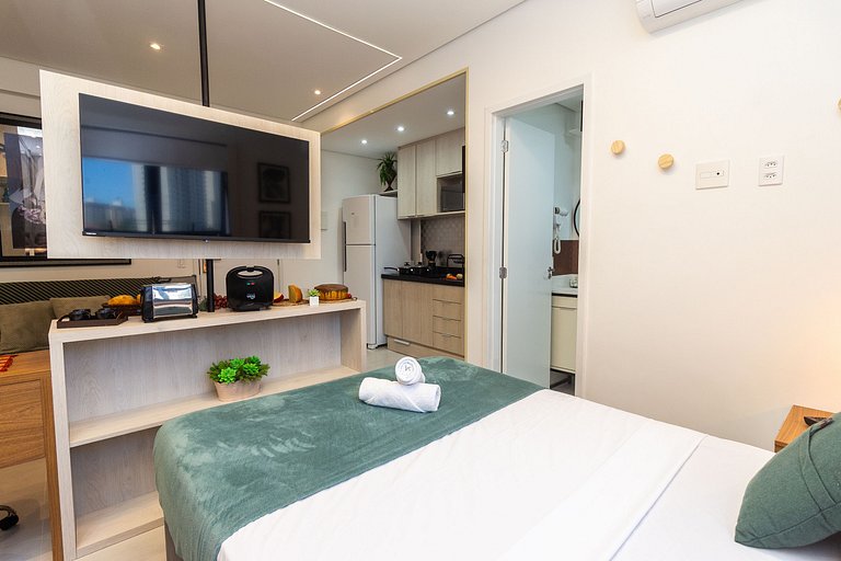 Apê no Centro de SBC com Ar, Garagem e Piscina