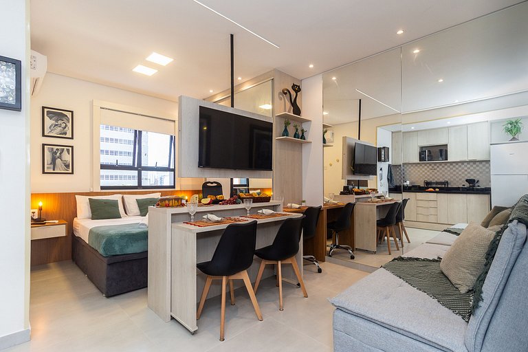 Apê no Centro de SBC com Ar, Garagem e Piscina