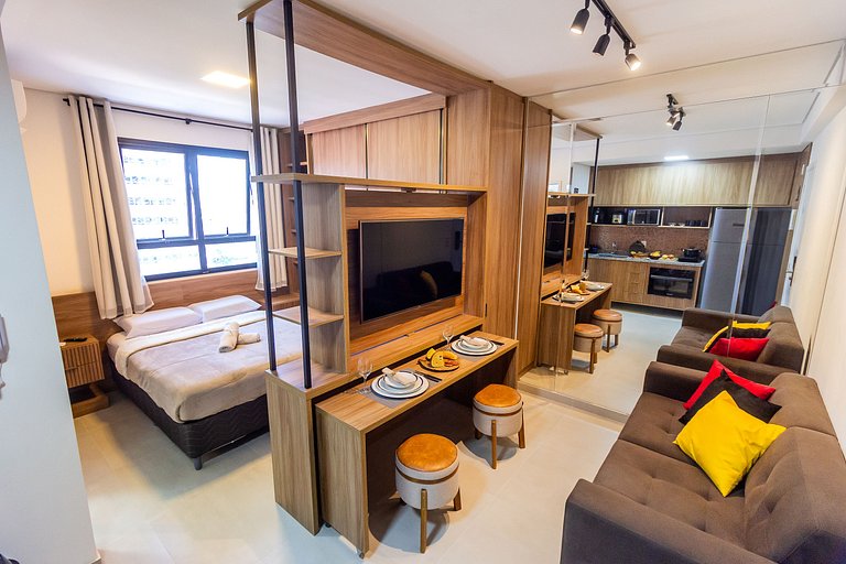 Apê Equipado em SBC com A/C, Garagem e Piscina