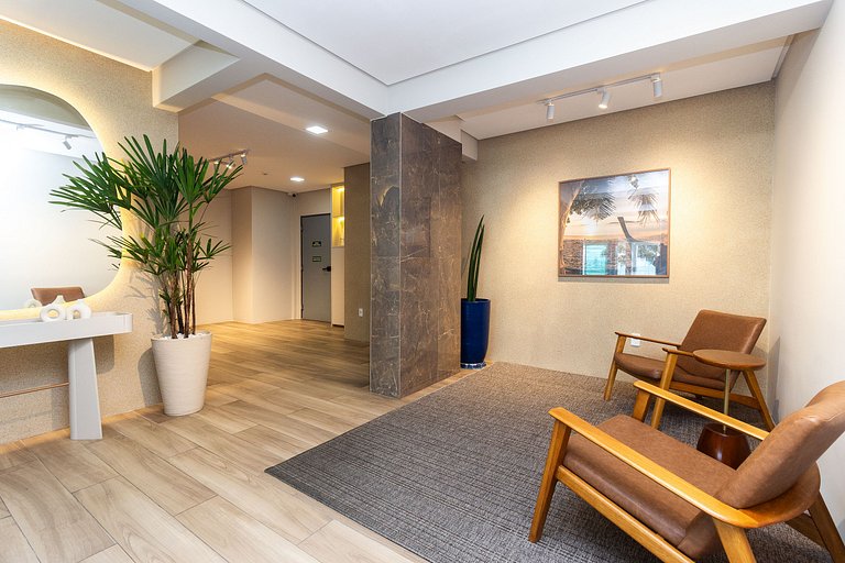 Apê Vista Mar c/ Varanda Chef + A/C + Vaga e Wi-Fi