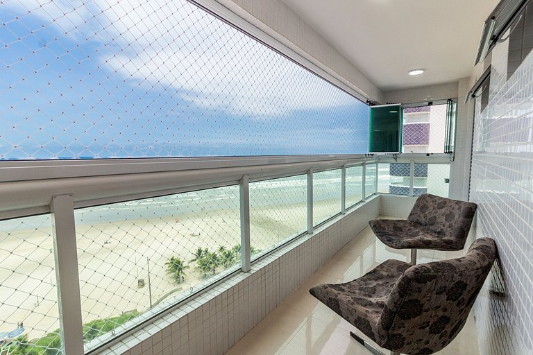 Apê Vista Mar c/ Varanda Chef + A/C + Vaga e Wi-Fi