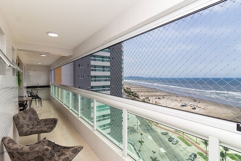 Apê Vista Mar c/ Varanda Chef + A/C + Vaga e Wi-Fi