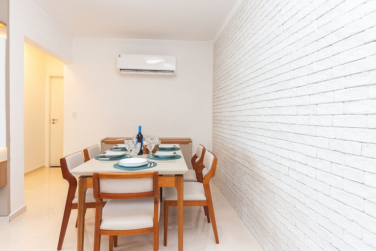 Apê Vista Mar c/ Varanda Chef + A/C + Vaga e Wi-Fi