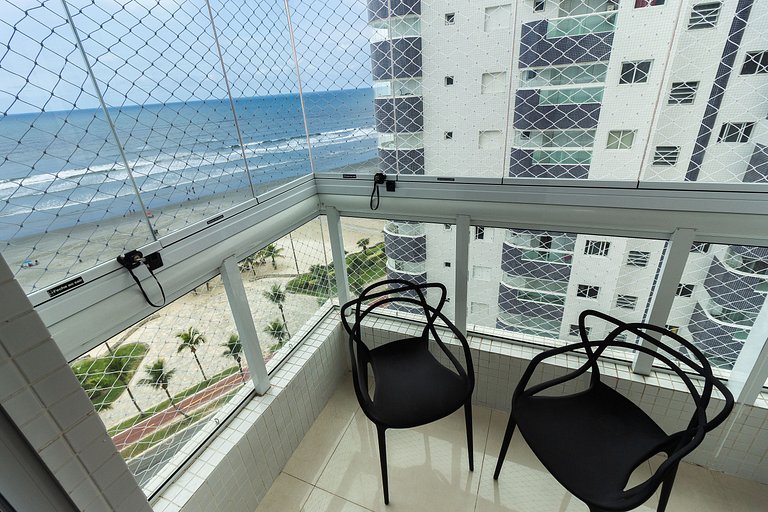 Apê Vista Mar c/ Varanda Chef + A/C + Vaga e Wi-Fi