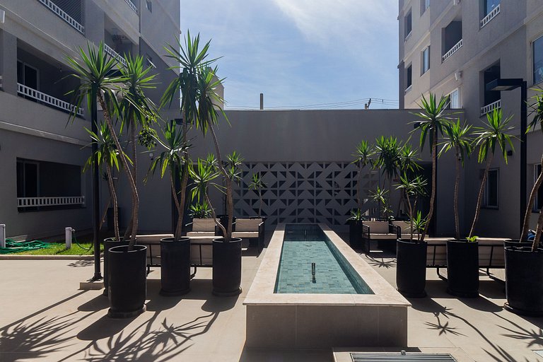 Studio a 4 min do Metrô c/ Varanda + Academia + Ar